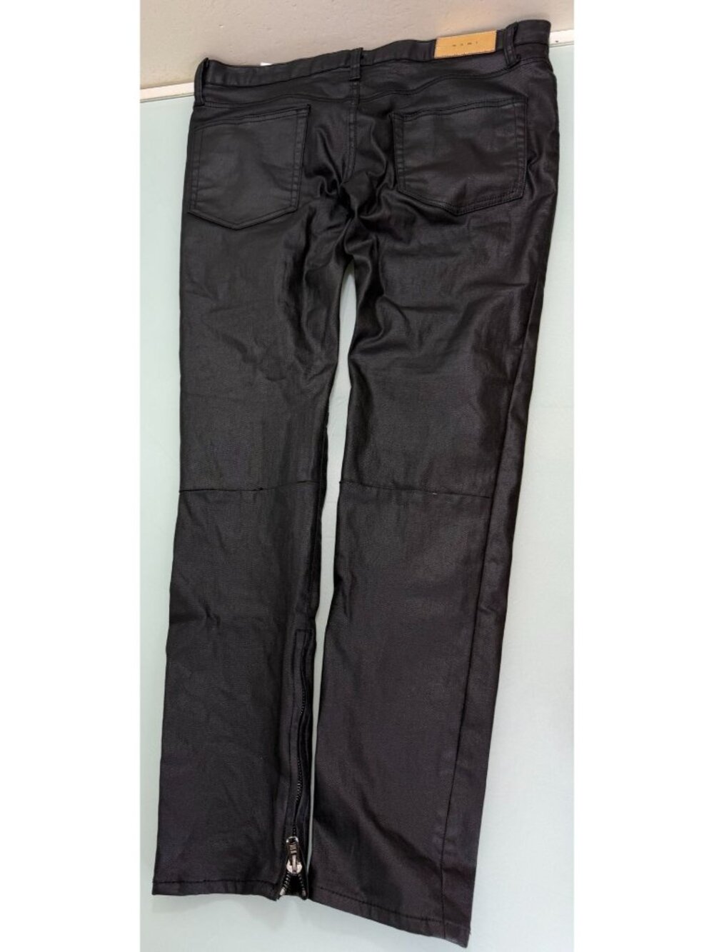 MNML Mens Waxed Denim Jeans Mens 34X32 Button Fly Slim Black Zip Ankle Moto